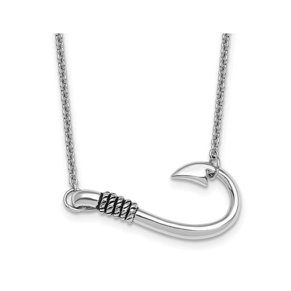 Sterling Silver Fish Hook With Rope Charm Necklace with Chain